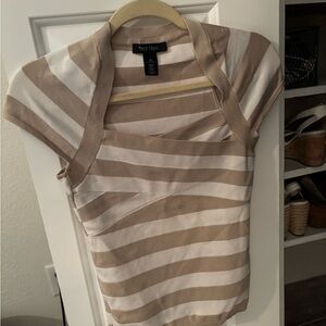 White House Black Market Tan and White Striped Short Sleeve Top